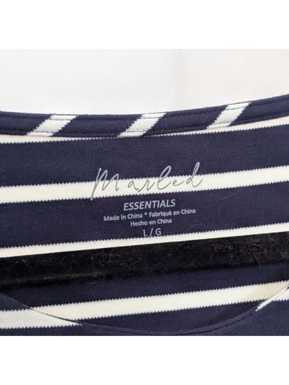 Marled Essentials T Shirt Navy White Large Striped Top - Picture 3 of 3